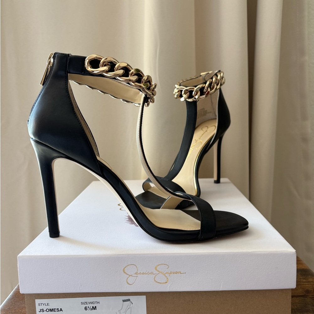 Jessica Simpson Black Heels with Gold Chain